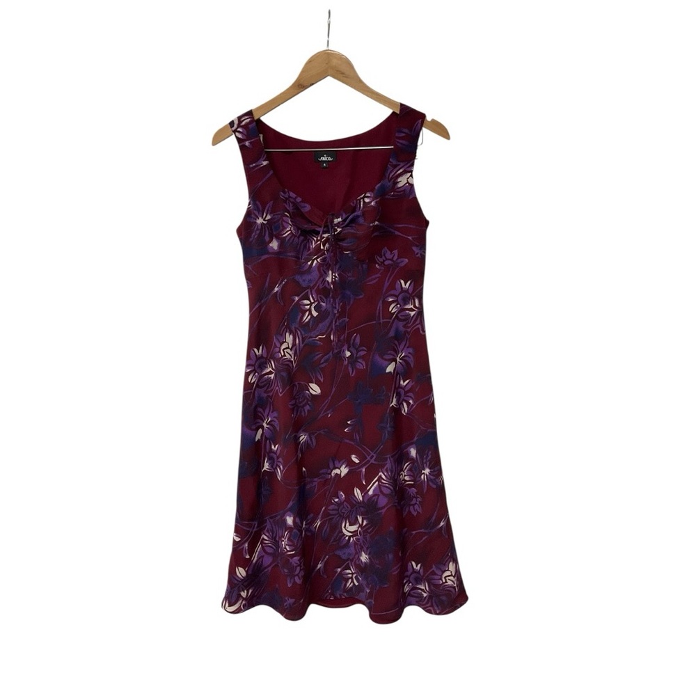 Vintage Y2K Mica Maroon Floral Midi Dress 4
